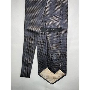 GUCCI Silver Brown Interlinked 100% Silk Men's Tie Made In Italy